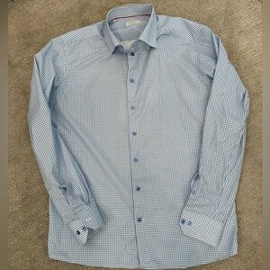 Eton Contemporary Blue and White Pattered Button Down